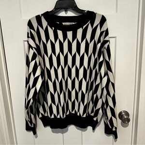 Cherie Collette Geometric Viscose Blend Sweater Size 2x Black White Soft